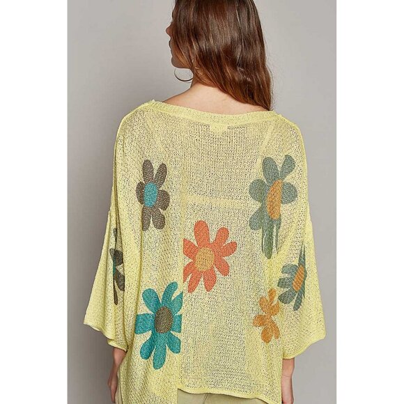 POL V-Neck Colorful Flower Print Light Weight Sweater Top - Picture 4 of 6